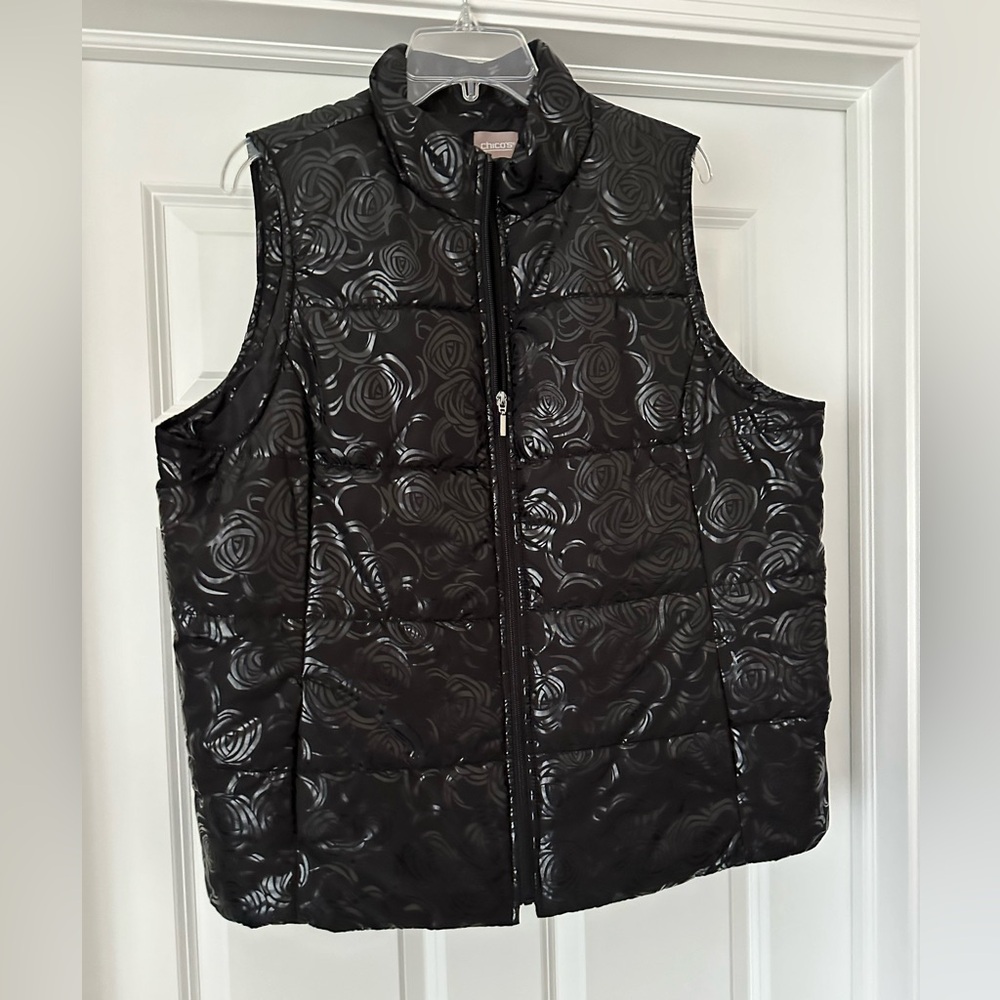 Chico's Black Quilted Rose-Embossed Puffer Vest